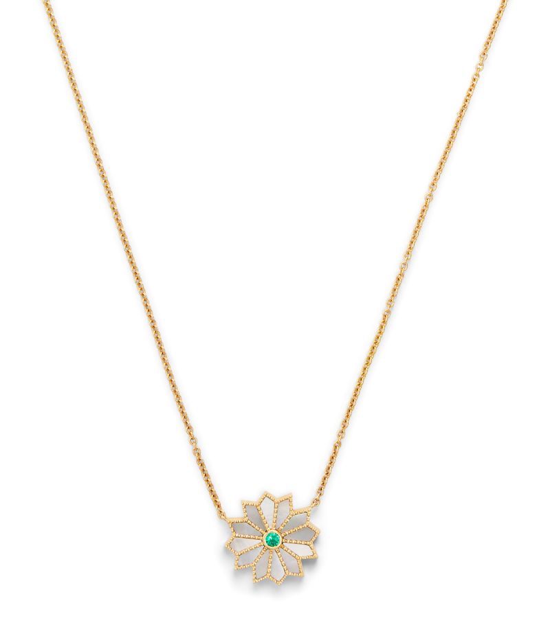 Orly Marcel Orly Marcel Mini Yellow Gold, Emerald And Mother-Of-Pearl Sacred Flower Necklace