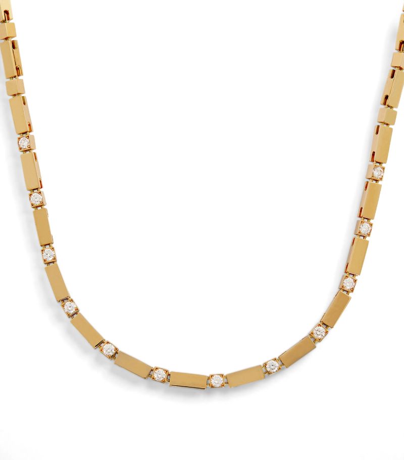 Azlee Azlee Yellow Gold And Diamond Bar Tennis Necklace