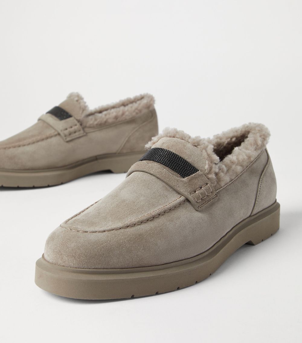 Brunello Cucinelli Brunello Cucinelli Shearling Monili-Embellished Loafers