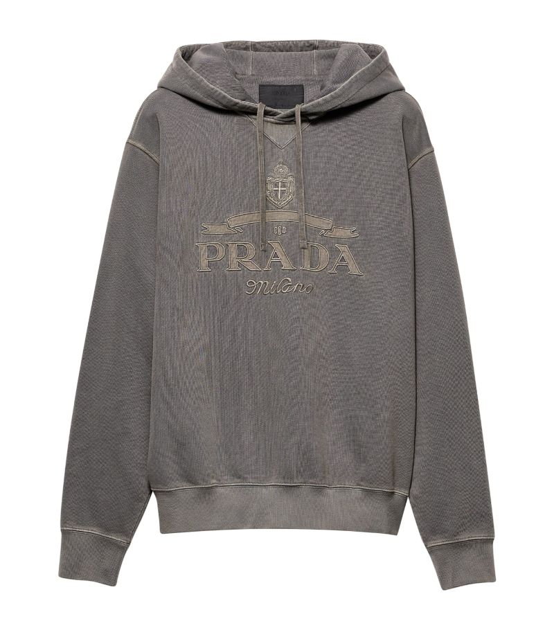 Prada Prada Cotton Embroidered Logo Hoodie