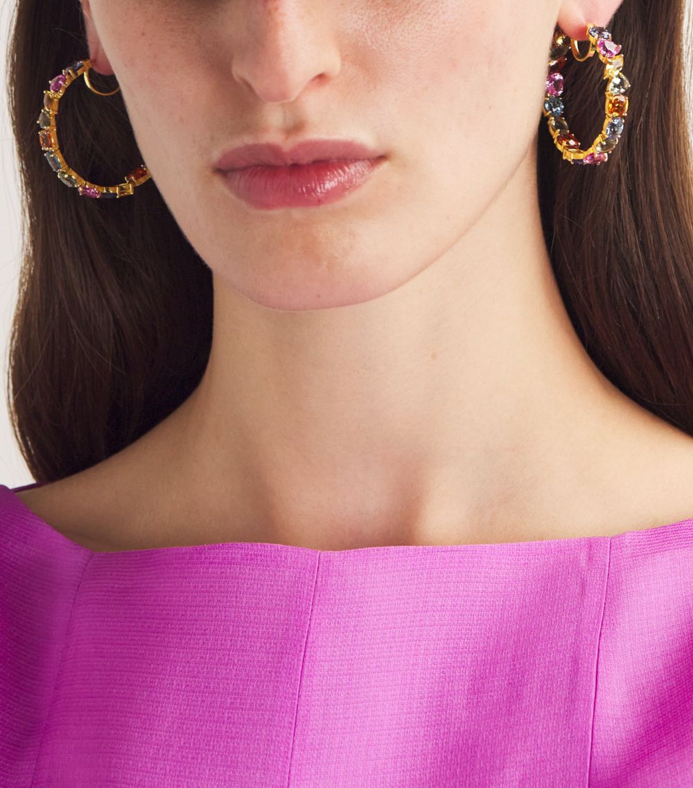 Nadine Aysoy Nadine Aysoy Yellow Gold And Multicoloured Gemstone Catena Hoop Earrings