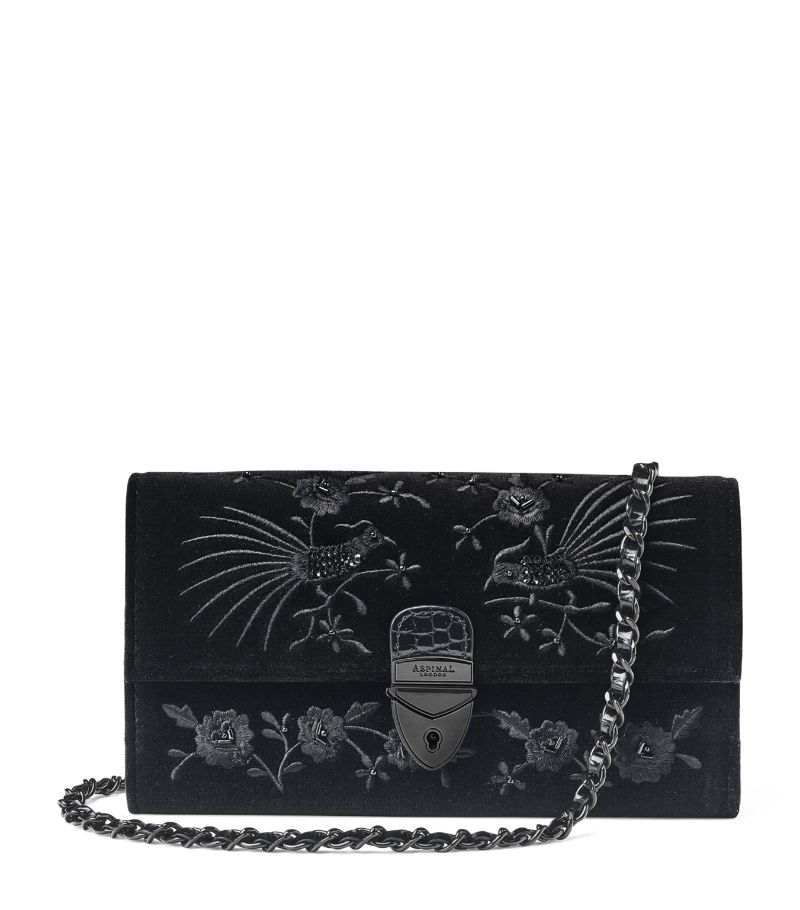  Aspinal Of London Velvet Embroidered Mayfair Clutch Bag