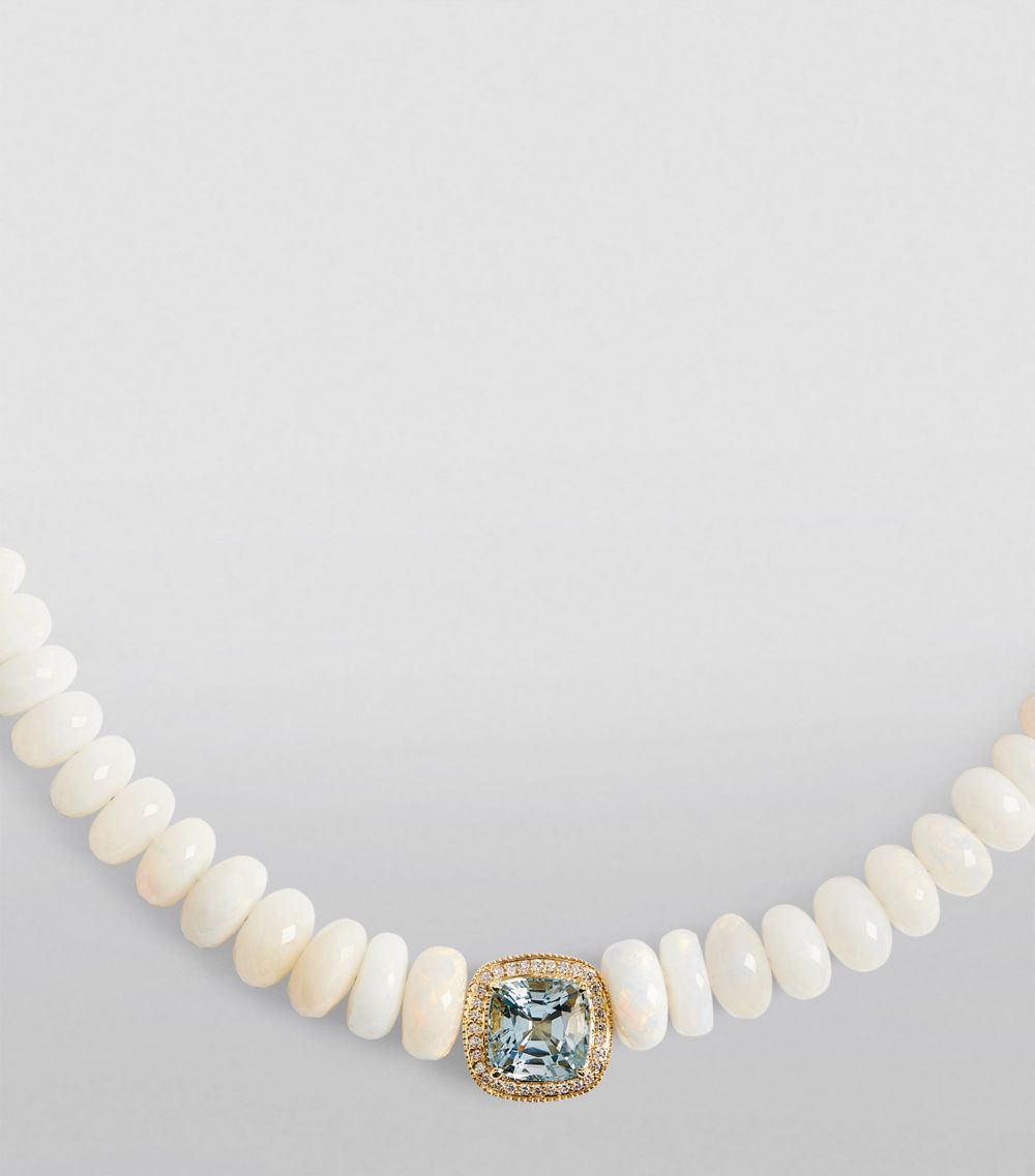 Jacquie Aiche Jacquie Aiche Yellow Gold, Diamond, Aquamarine And Opal Bead Necklace