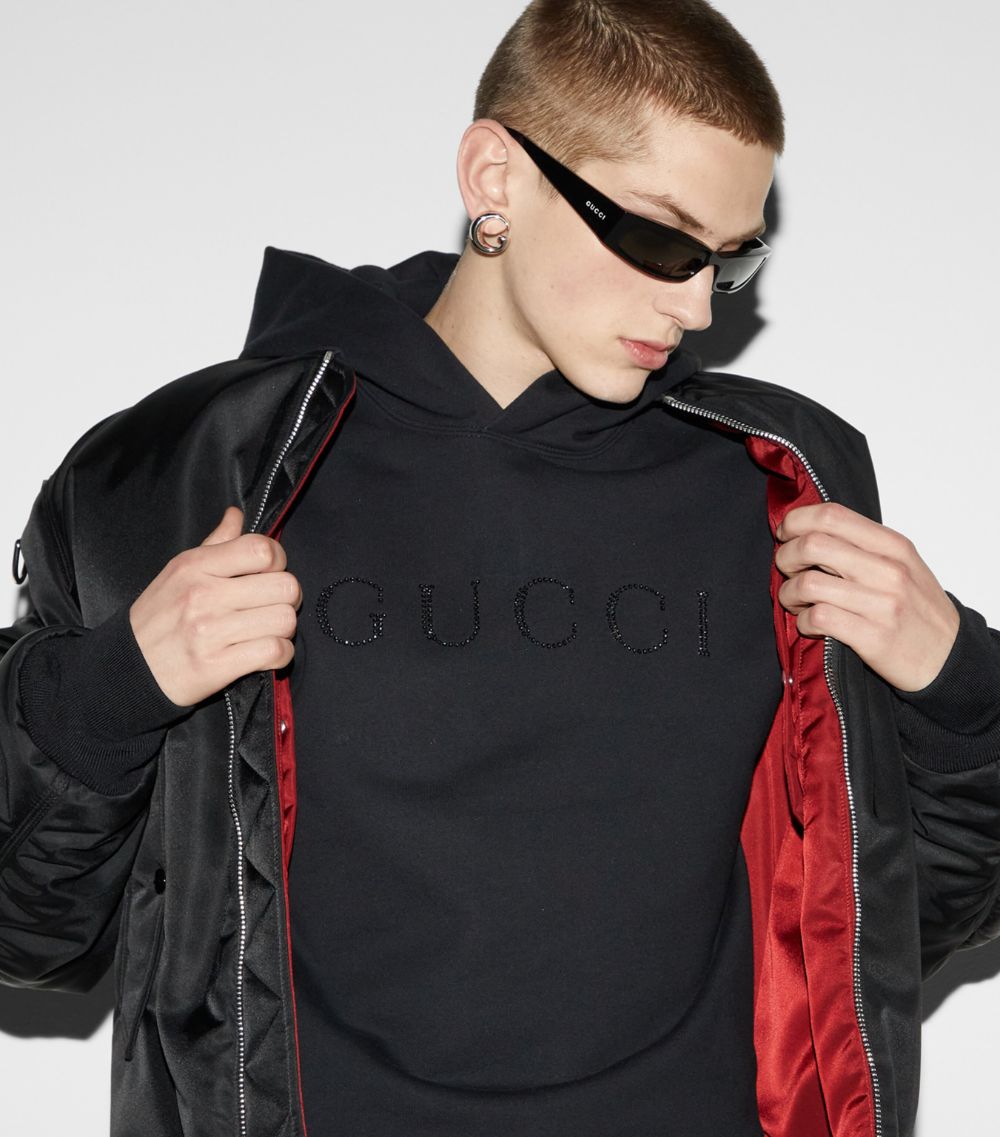 Gucci Gucci Cotton Crystal-Embellished Logo Hoodie