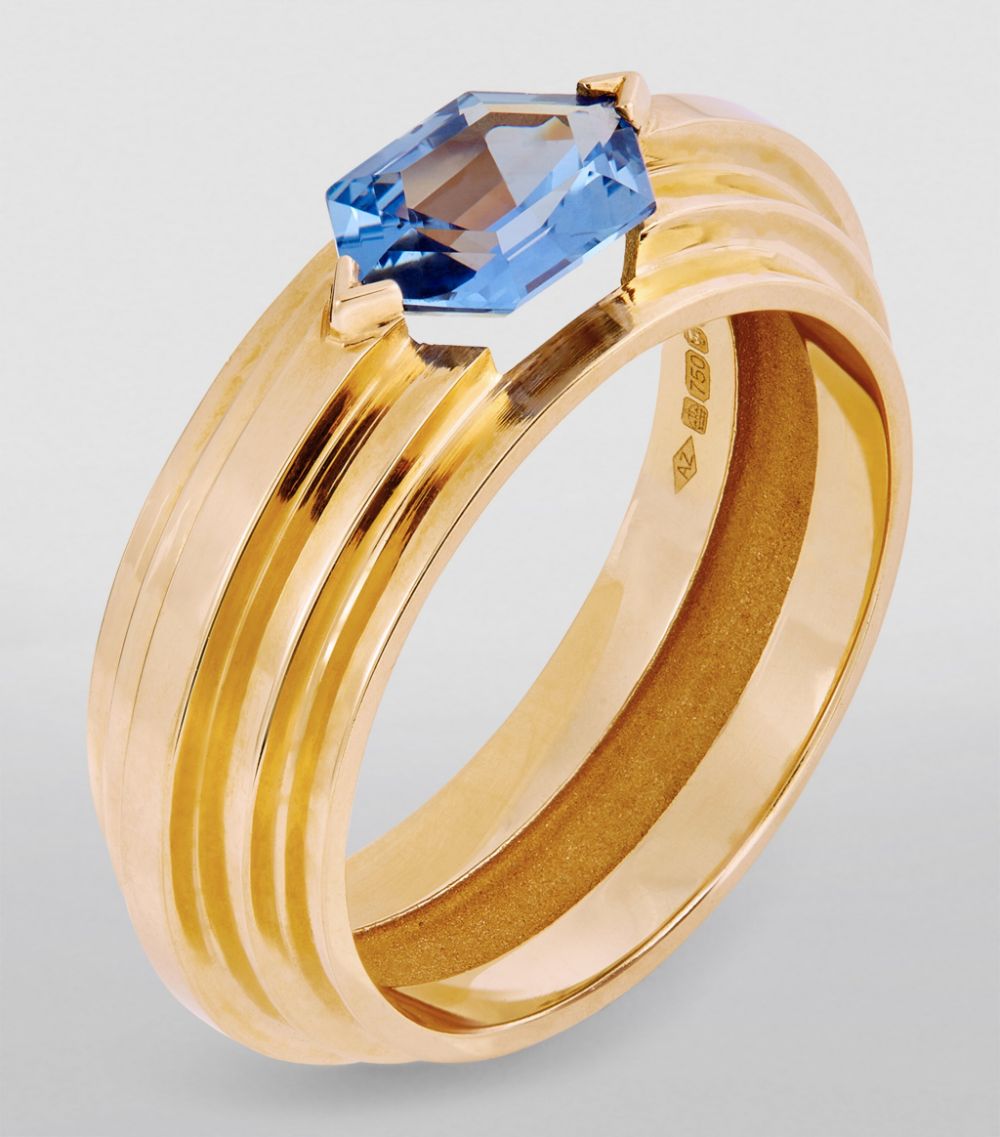 Azlee Azlee Yellow Gold and Sapphire Staircase Ring