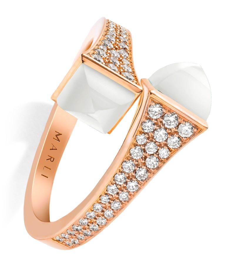  Marli New York Midi Rose Gold, Diamond And White Agate Cleo Ring