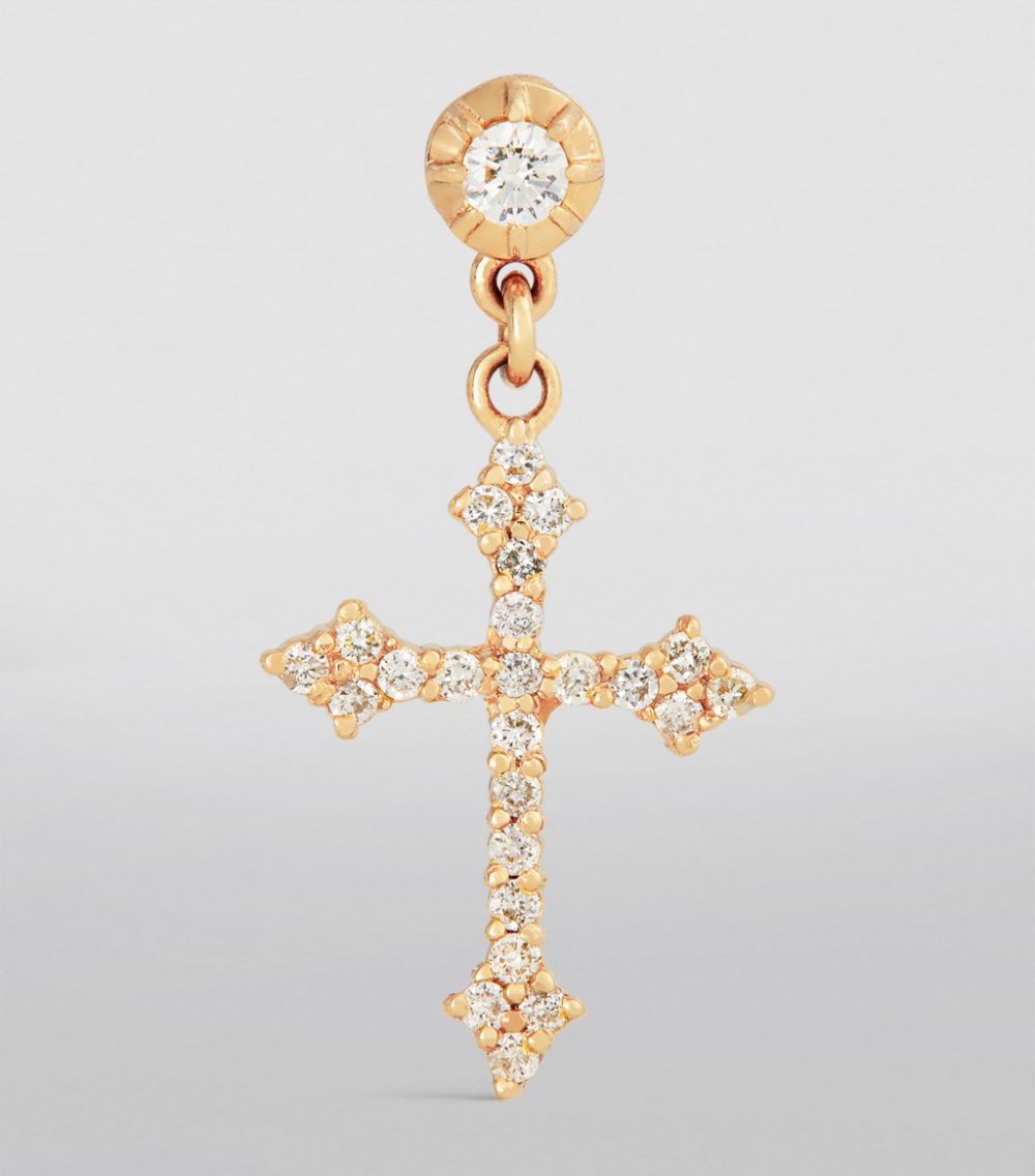 Jacquie Aiche Jacquie Aiche Yellow Gold And Diamond Gothic Cross Single Earring