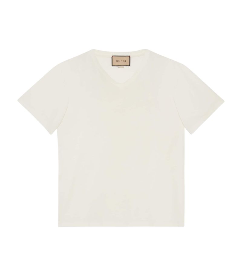 Gucci Gucci Embroidered V-Neck Cotton T-Shirt