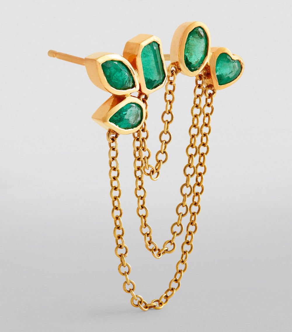 Shay Shay Yellow Gold And Emerald Duo Chain Link Single Stud Earring