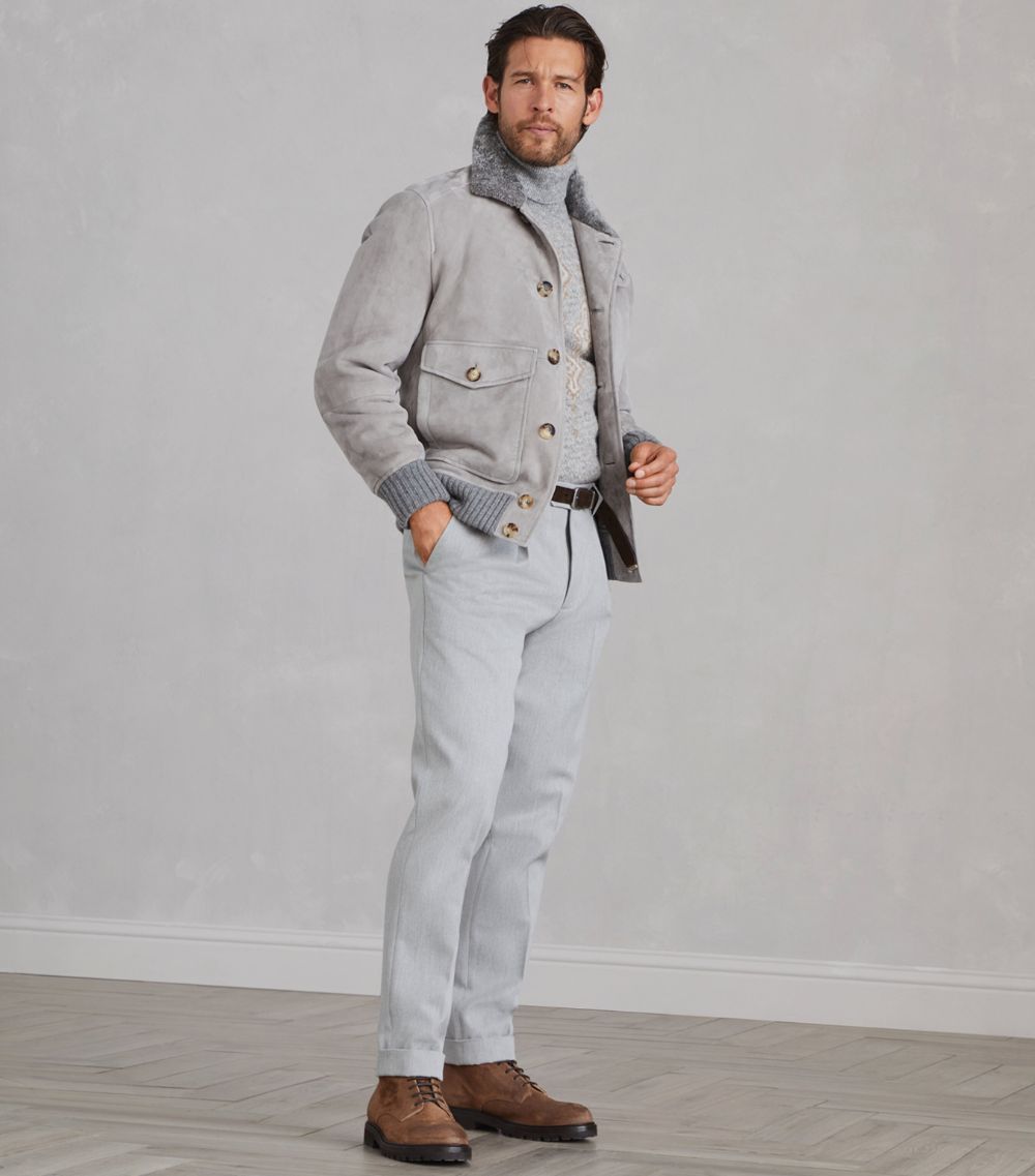 Brunello Cucinelli Brunello Cucinelli Shearling-Collar Suede Aviation Jacket