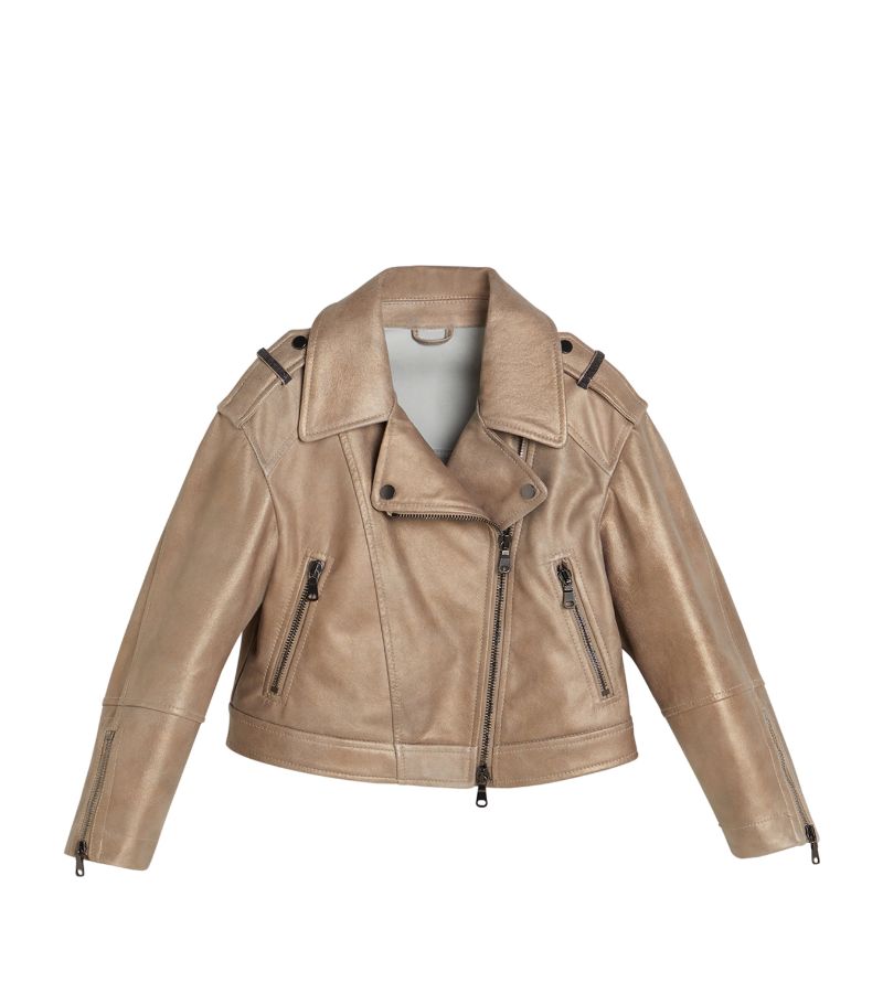 Brunello Cucinelli Kids Brunello Cucinelli Kids Lamé Nappa Leather Jacket (4-12 Years)