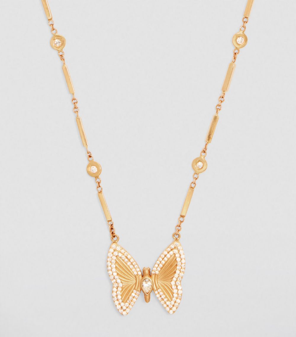 Jacquie Aiche Jacquie Aiche Small Yellow Gold And Diamond Butterfly Necklace