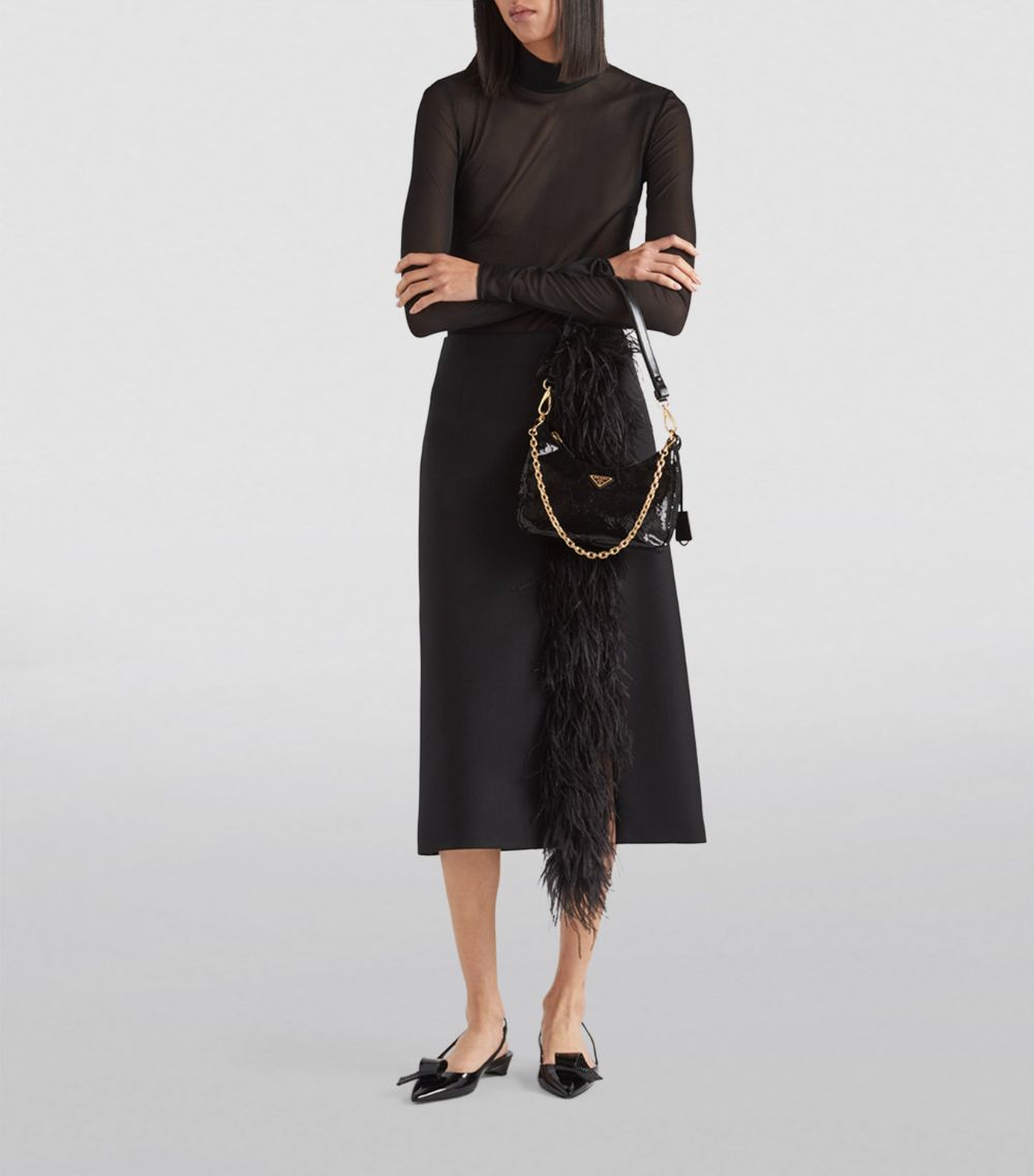 Prada Prada Wool Feather-Trim Midi Skirt