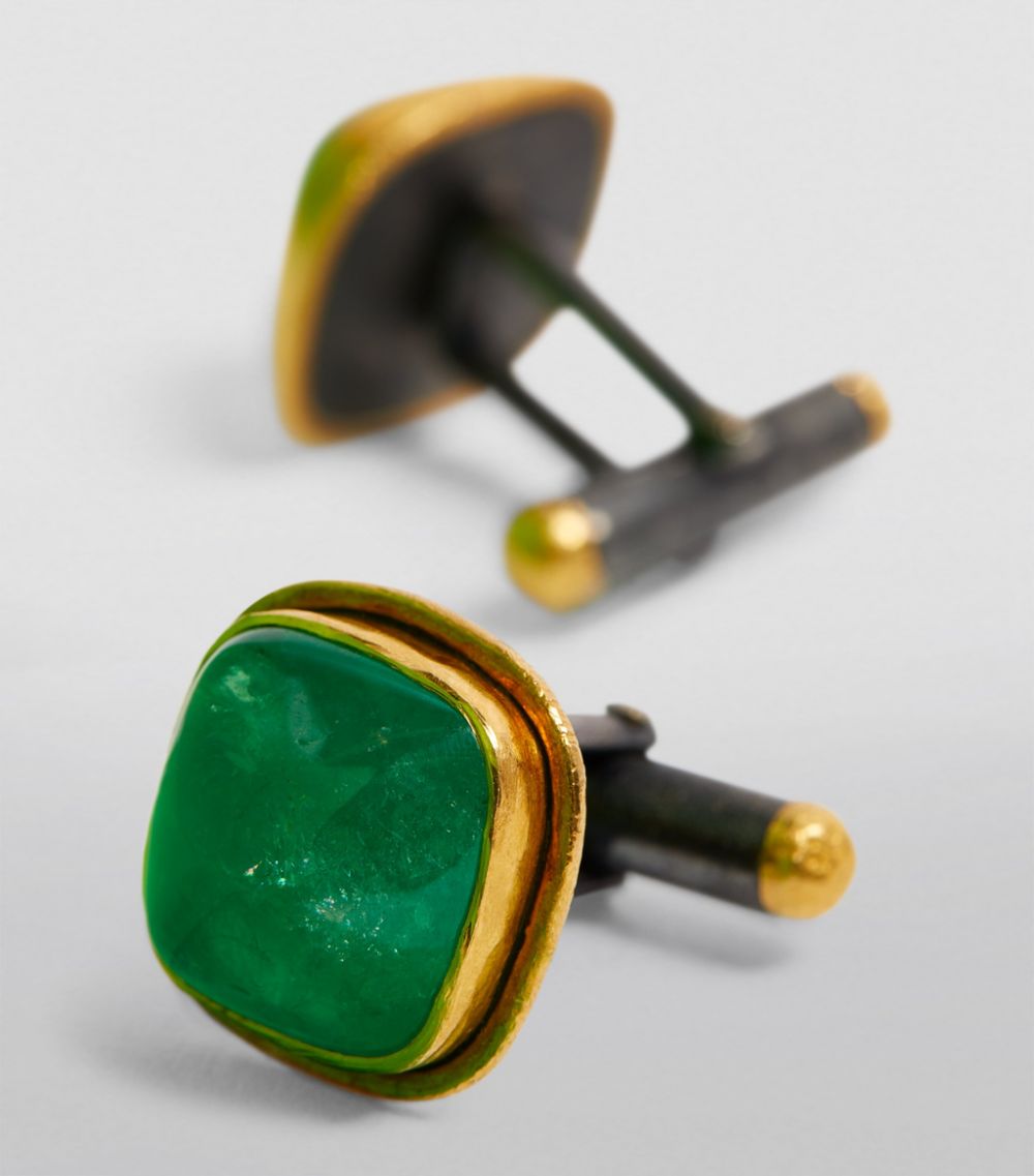 Brooski Brooski Gold And Emerald Cufflinks