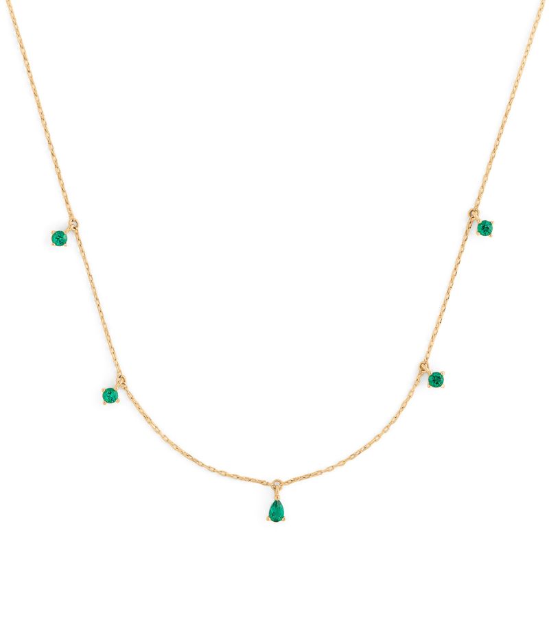  Astrid & Miyu Yellow Gold And Emerald Charm Necklace