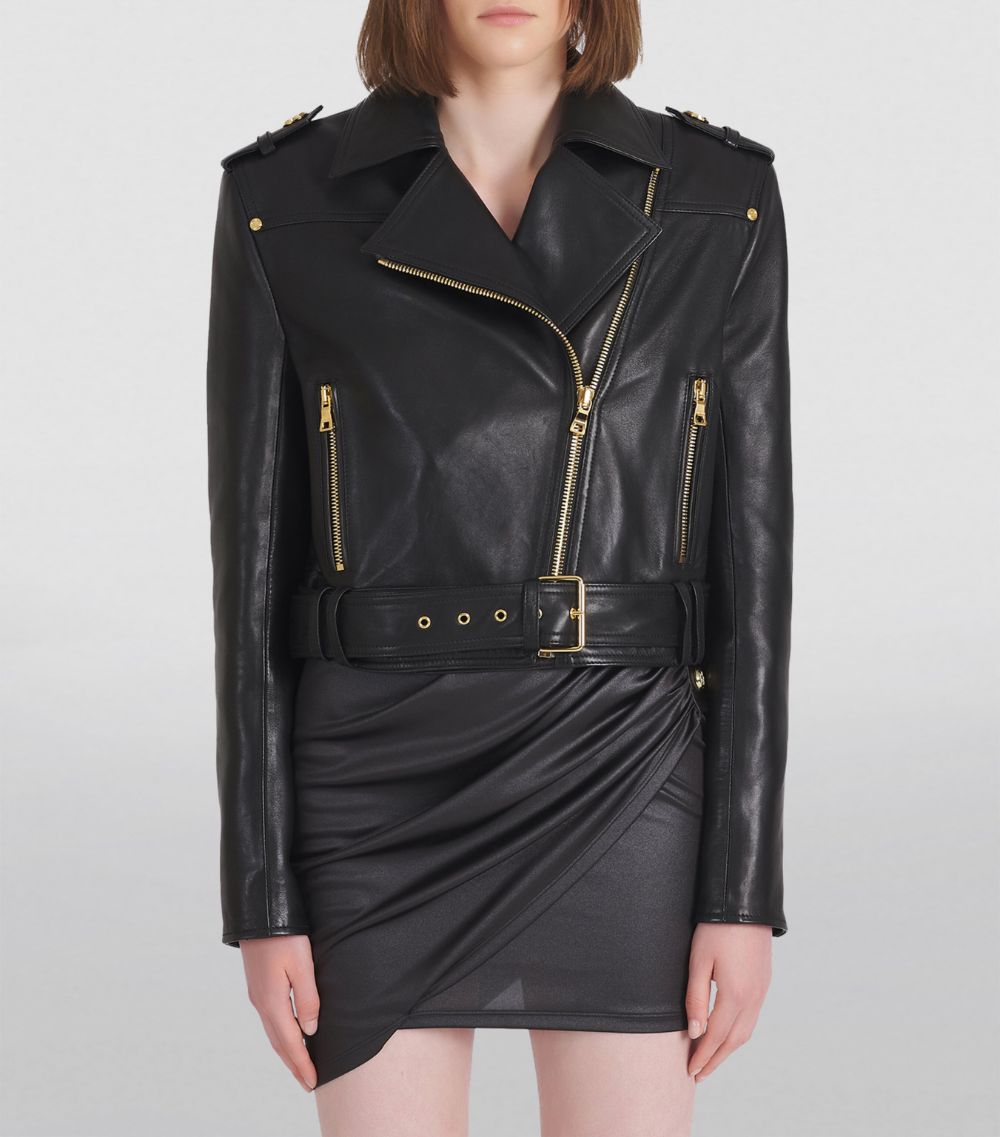 Balmain Balmain Leather Cropped Biker Jacket