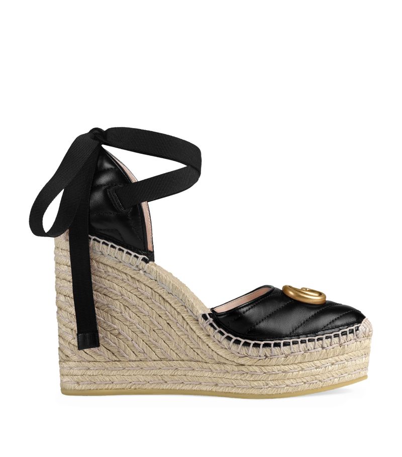 Gucci Gucci Leather Platform Espadrille Wedge Sandals 120