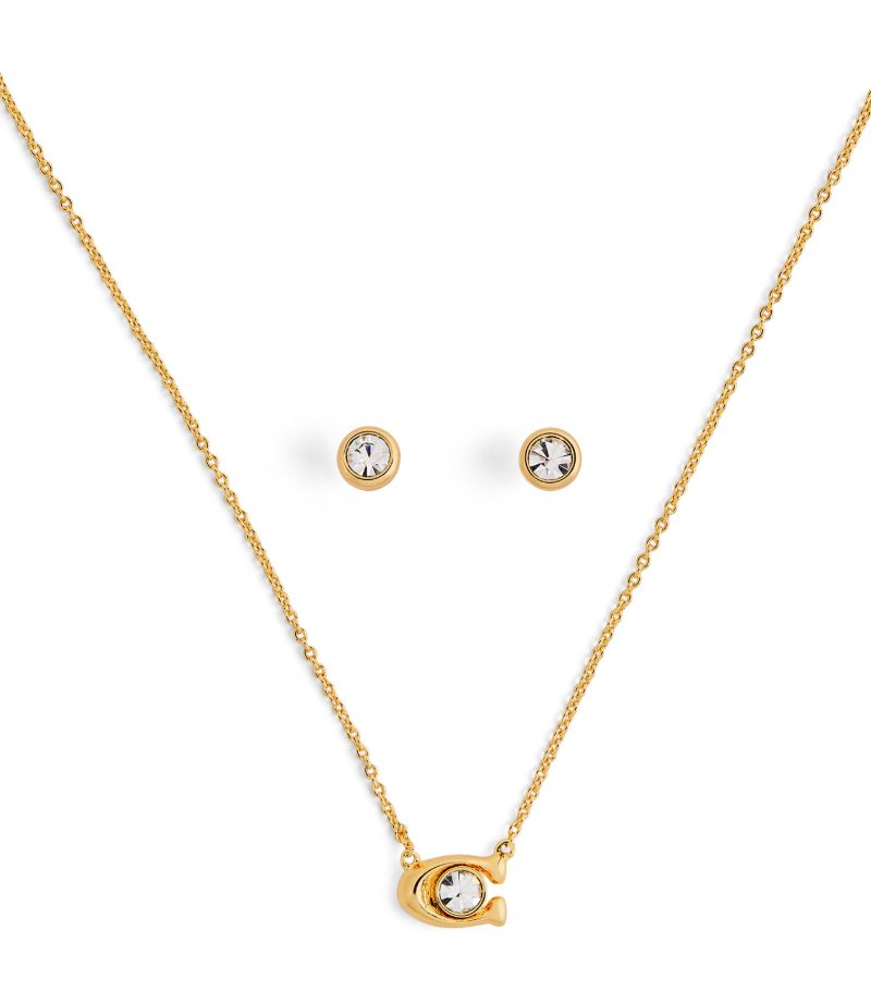 Coach Coach Crystal Signature Necklace And Earrings Set