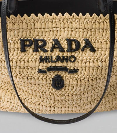 Prada Prada Medium Raffia And Leather Tote Bag