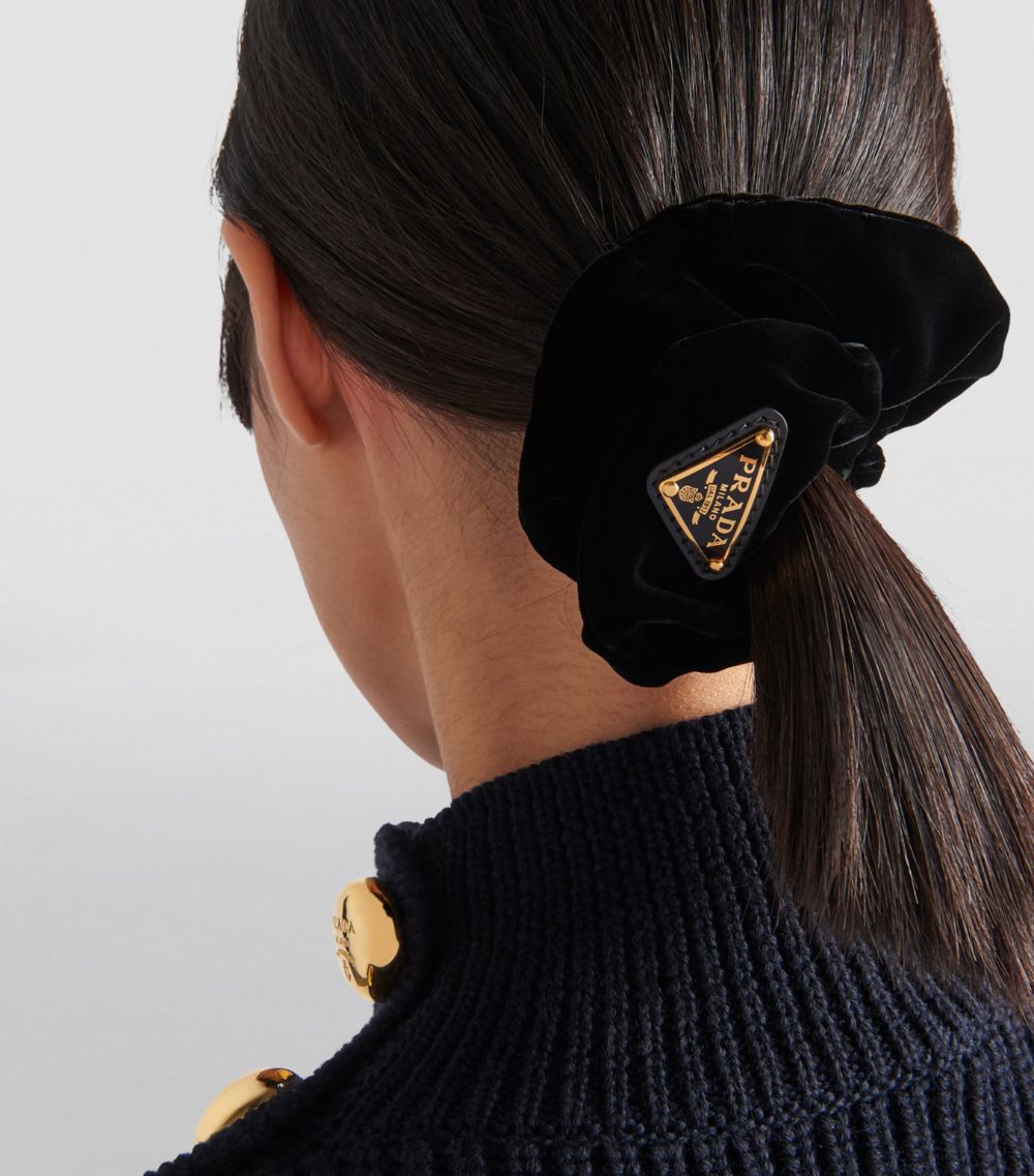 Prada Prada Cotton-Velvet Logo Scrunchie