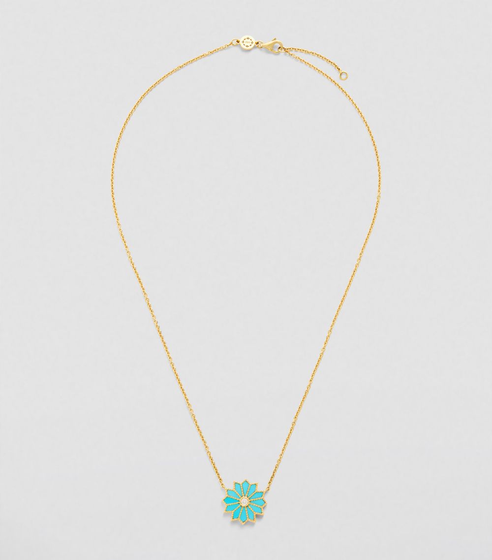 Orly Marcel Orly Marcel Mini Yellow Gold, Diamond And Turquoise Sacred Flower Necklace