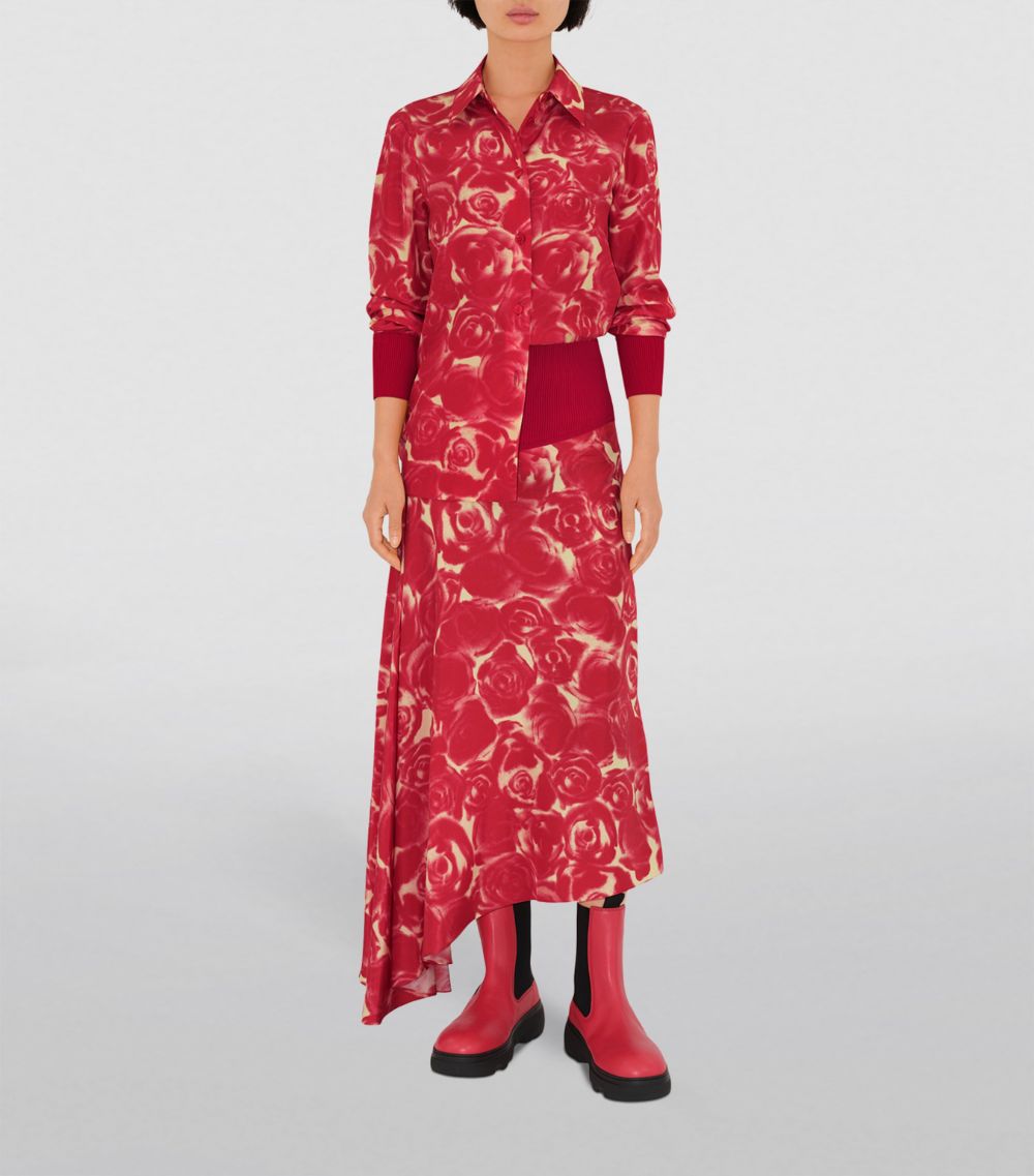 Burberry Burberry Silk Rose Print Midi Skirt