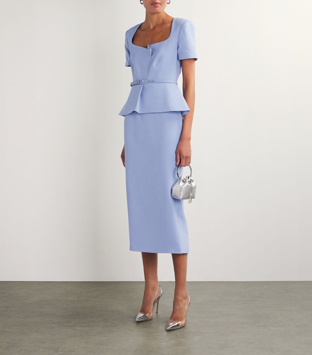 Roland Mouret Roland Mouret Silk-Wool Belted Peplum Midi Dress