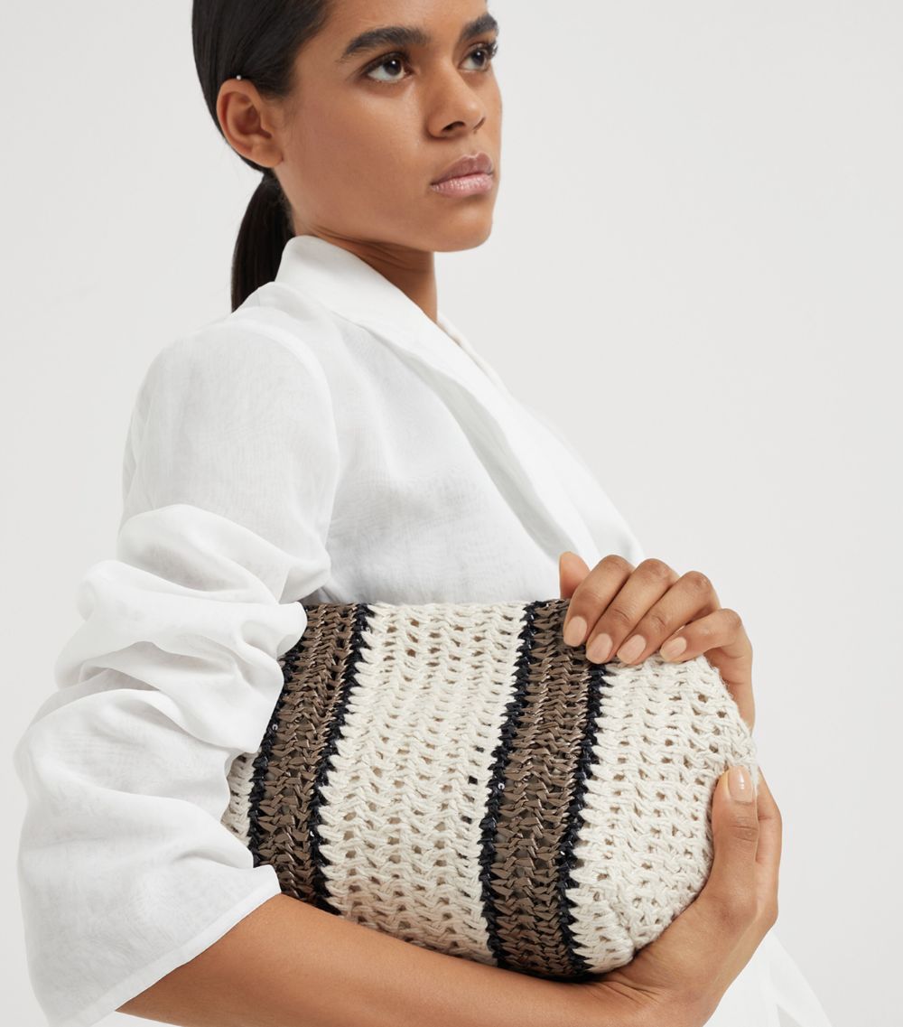 Brunello Cucinelli Brunello Cucinelli Raffia Striped Clutch Bag