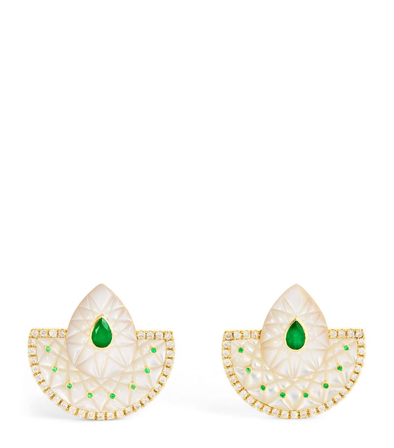 L'Atelier Nawbar L'Atelier Nawbar Yellow Gold, Diamond And Emerald Bond Street Fan Earrings