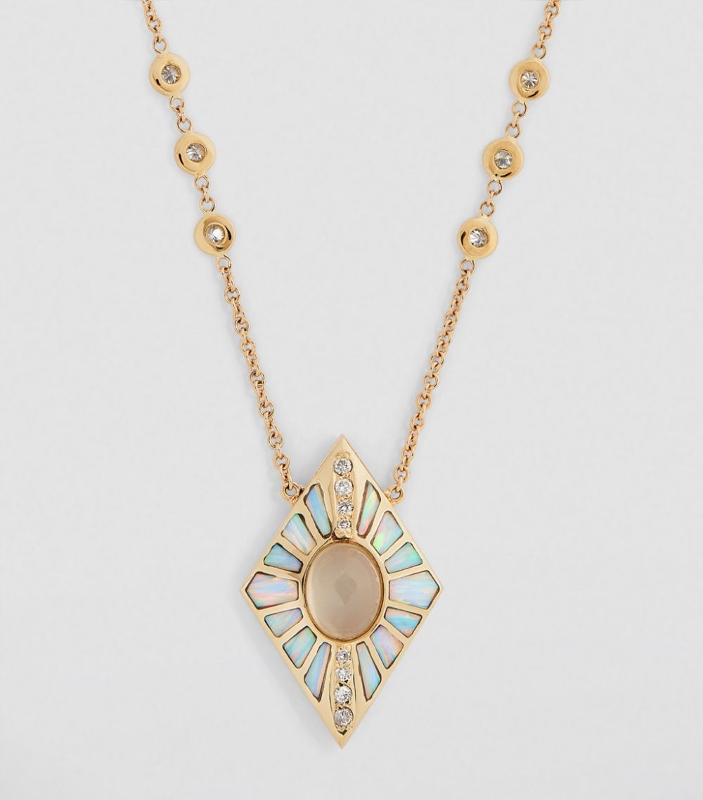 Jacquie Aiche Jacquie Aiche Yellow Gold, Diamond, Moonstone and Opal Inlay Necklace