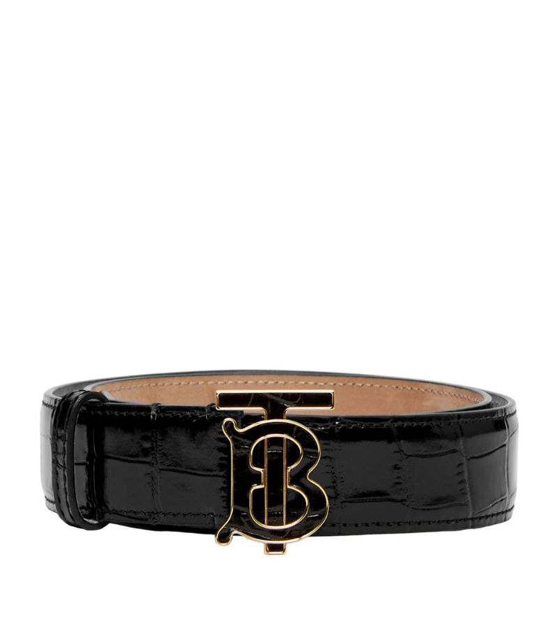 Burberry Burberry Leather Croc-Embossed TB Monogram Belt