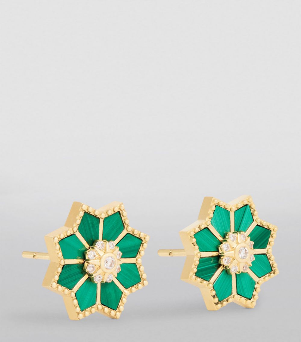 Orly Marcel Orly Marcel Yellow Gold, Diamond And Malachite Fez Earrings