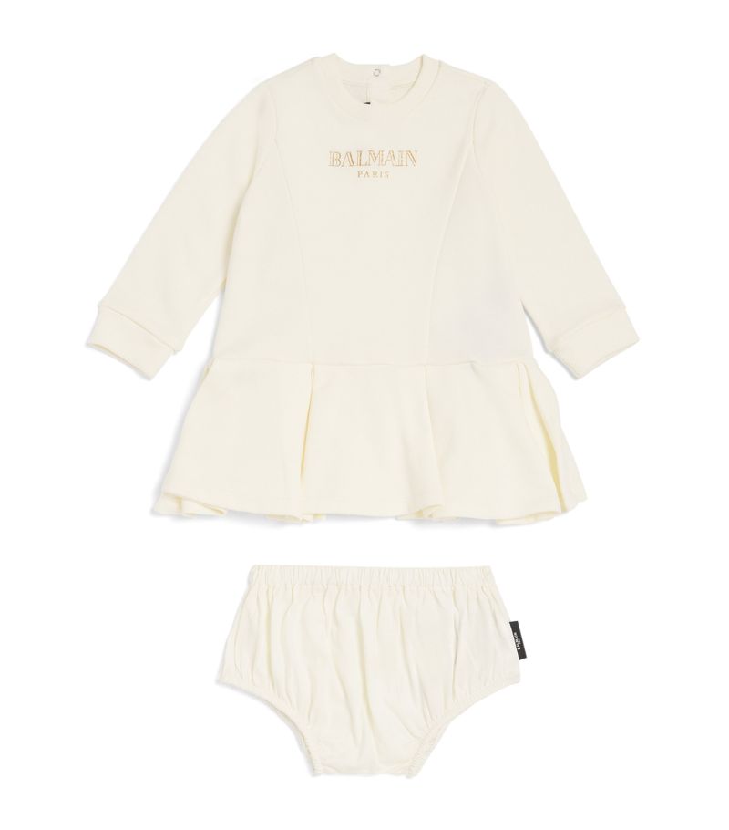 Balmain Balmain Kids Ruffled Logo Dress And Bloomers Set (6-36 Months)