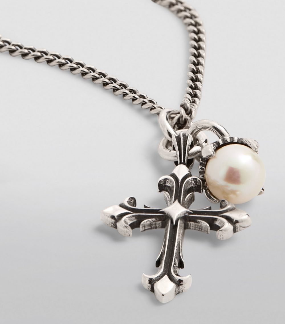 Emanuele Bicocchi Emanuele Bicocchi Sterling Silver Freshwater Pearl And Cross Necklace
