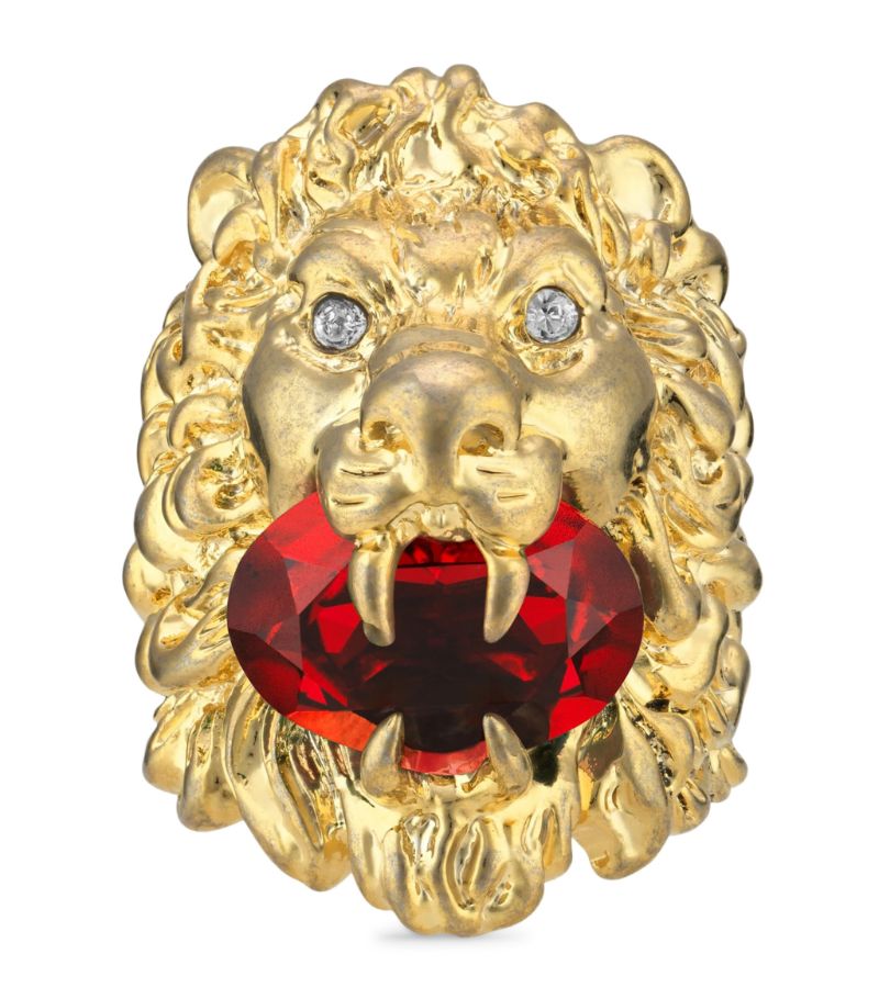 Gucci Gucci Crystal-Embellished Lion Head Ring