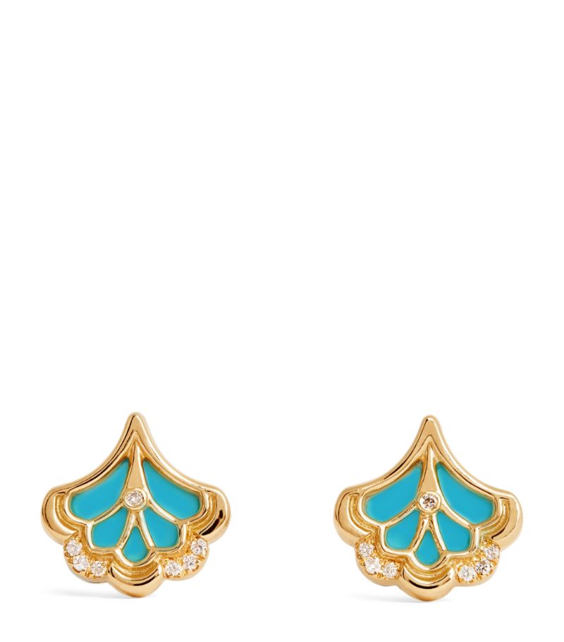 L'Atelier Nawbar L'Atelier Nawbar Yellow Gold, Diamond And Turquoise Mini Shell Earrings