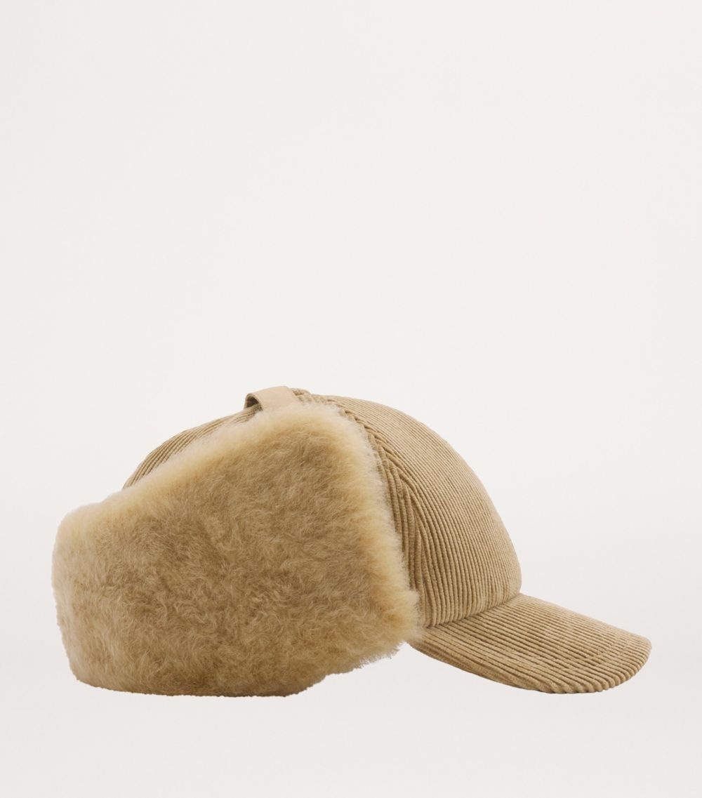 Burberry Burberry Corduroy And Shearling-Trim Trapper Cap