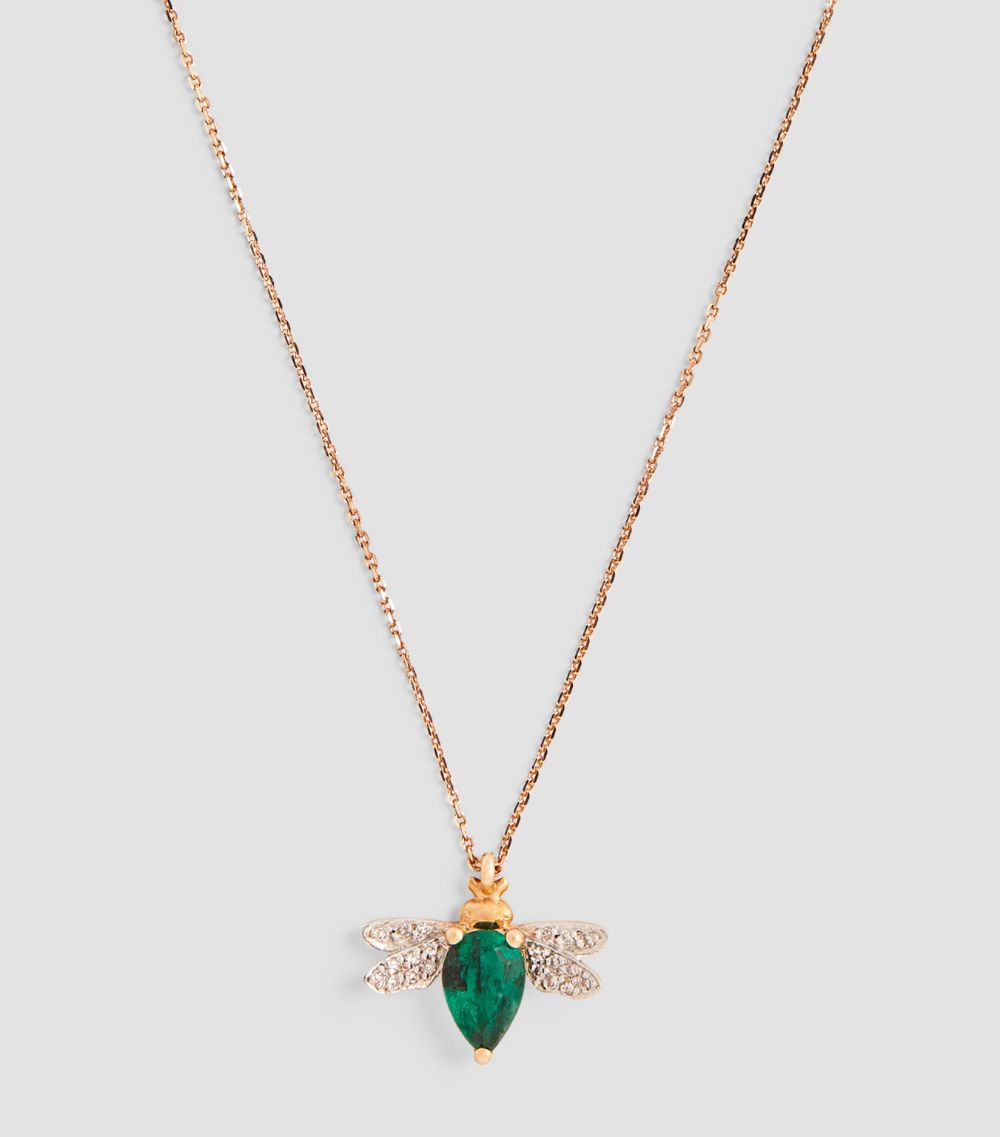 Bee Goddess Bee Goddess Rose Gold, Diamond And Emerald Honey Bee Necklace