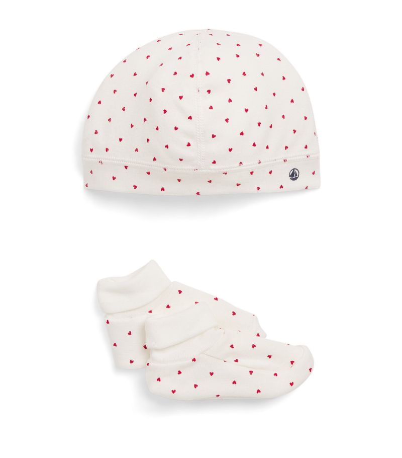  Petit Bateau Heart Print Hat And Socks Set