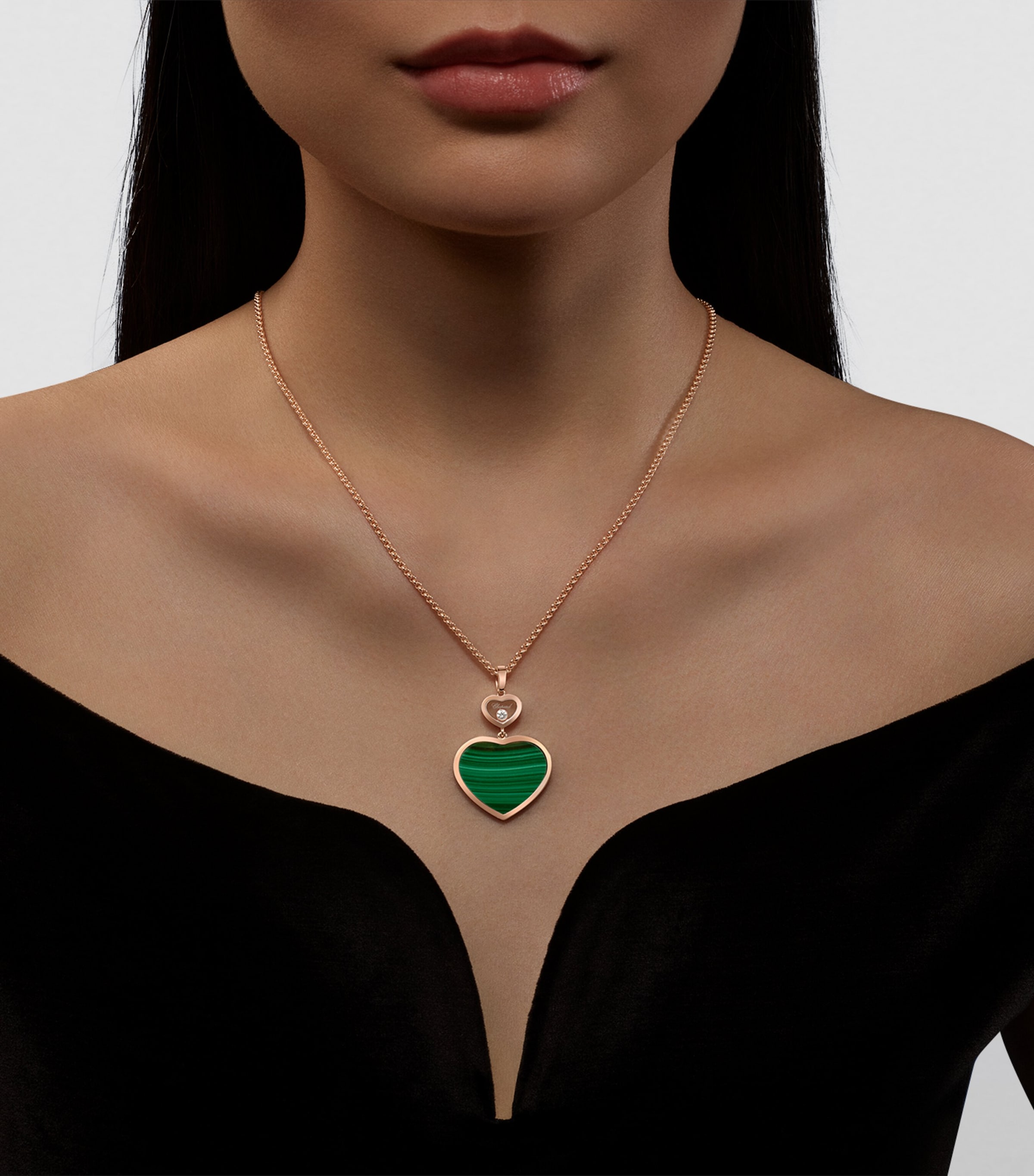 Chopard Chopard Rose Gold, Diamond and Malachite Happy Hearts Pendant Necklace