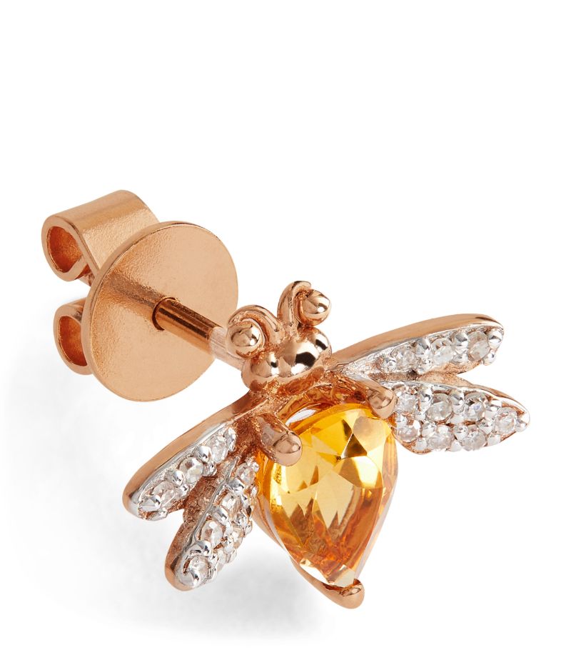 Bee Goddess Bee Goddess Rose Gold, Diamond And Citrine Queen Bee Earring