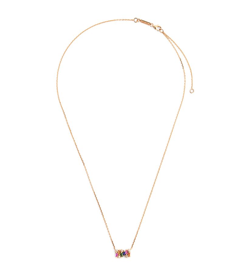 Suzanne Kalan Suzanne Kalan Mini Rose Gold, Diamond And Sapphire Bar Pendant Necklace