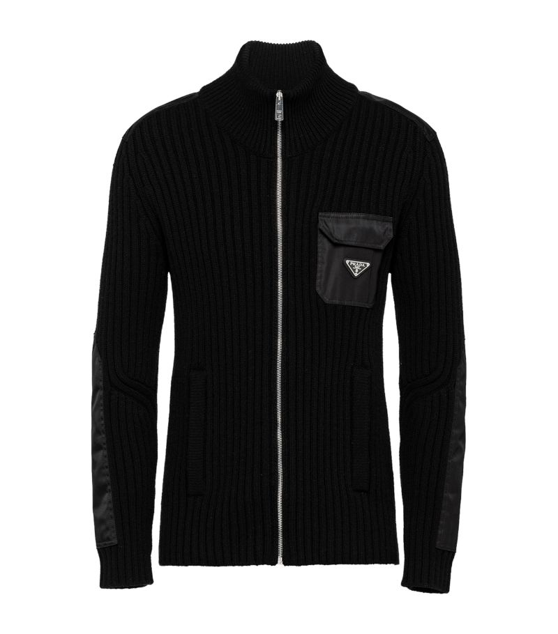 Prada Prada Wool-Cashmere Re-Nylon-Detail Cardigan