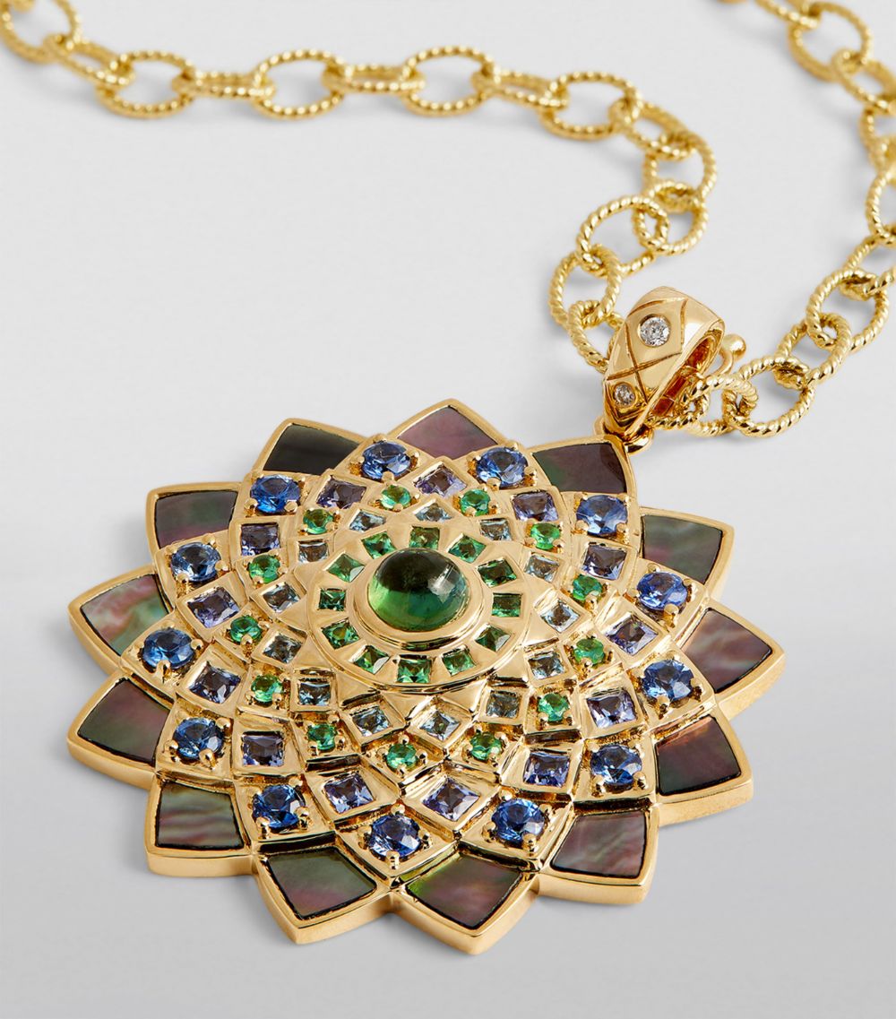 Orly Marcel Orly Marcel Yellow Gold, Diamond And Gemstone Inlay Mandala Pendant Necklace