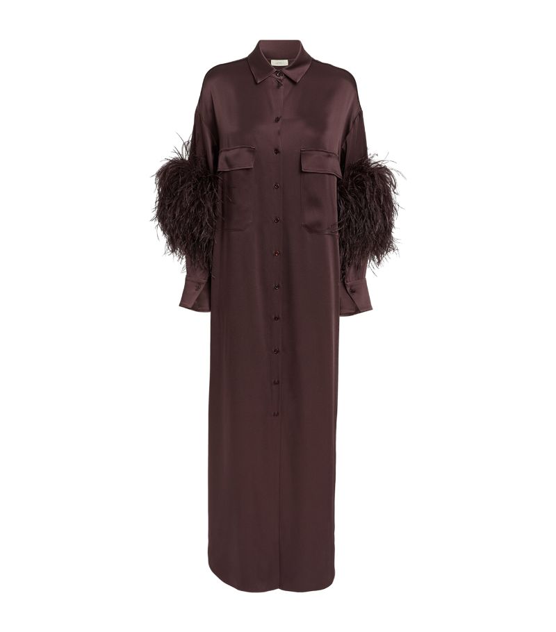 Lapointe Lapointe Satin Feather-Trim Shirt Dress