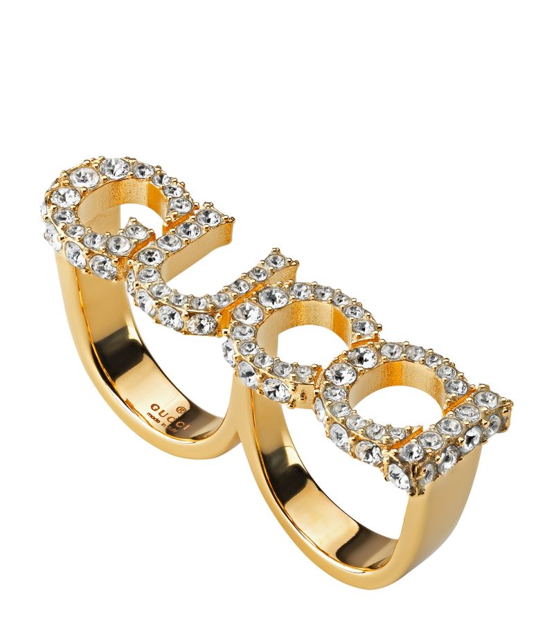 Gucci Gucci Embellished Logo Double-Finger Ring