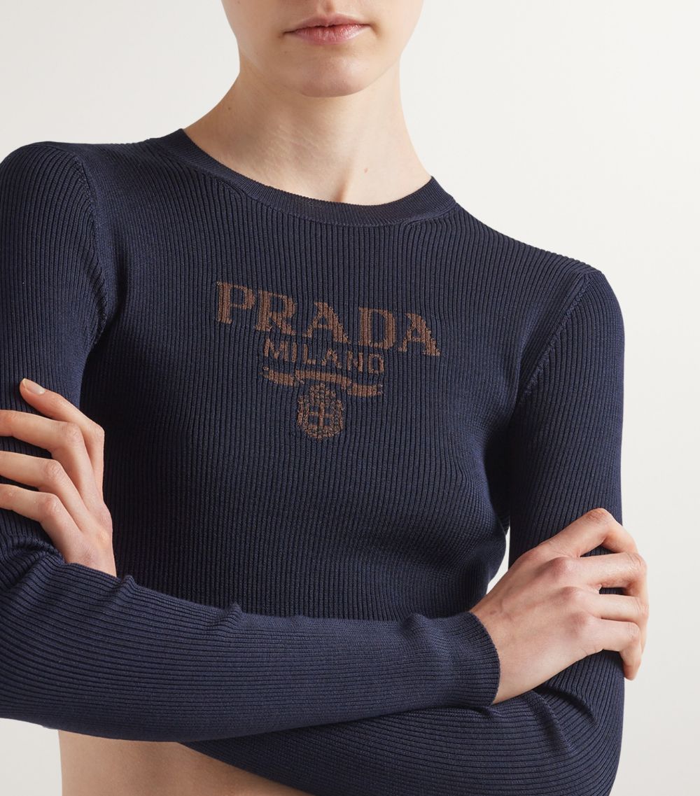 Prada Prada Silk Cropped Logo Sweater