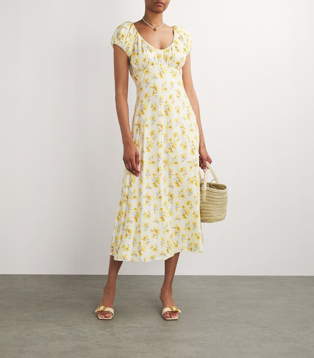 Dôen Dôen Silk-Viscose Gold Frolicking Floral Florencia Dress