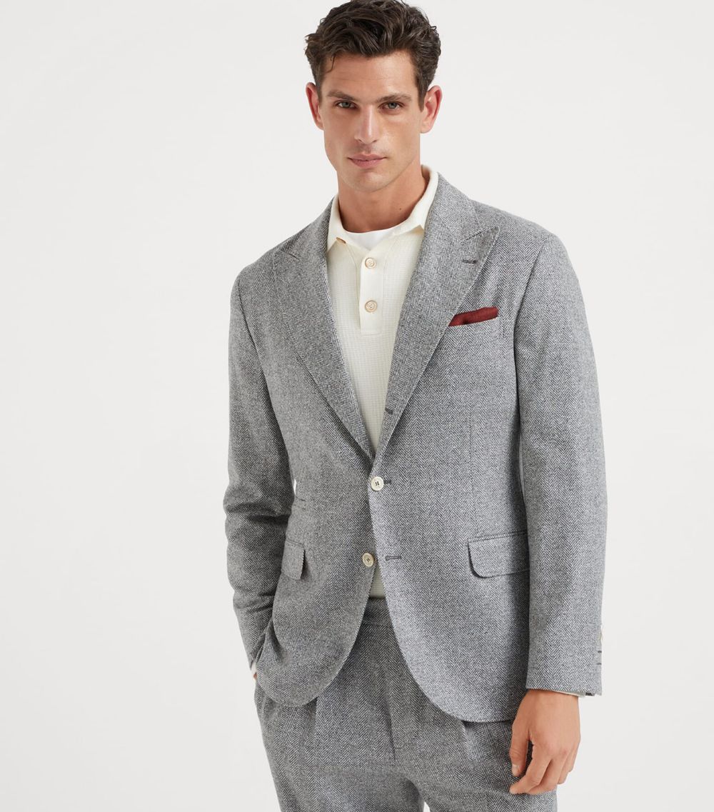 Brunello Cucinelli Brunello Cucinelli Wool-Silk -Cashmere Chevron Blazer