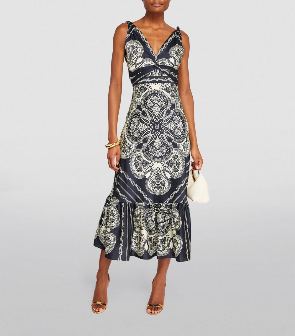  Sandro Satin Printed Midi Dress